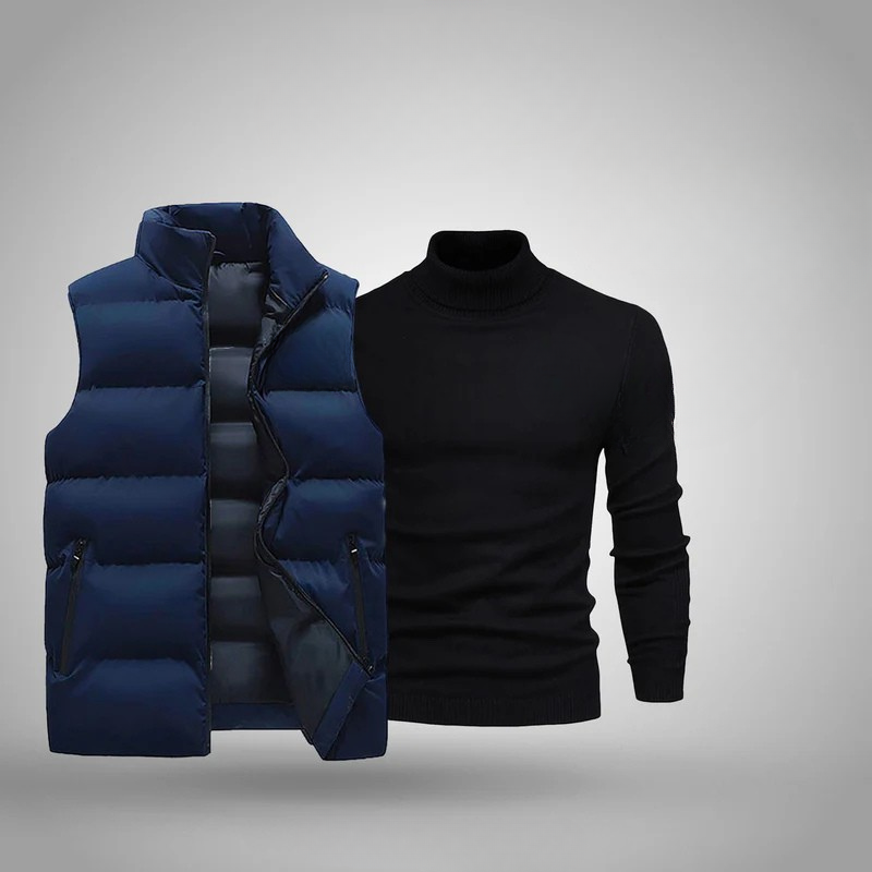 Pack masculino RL estilo Invierno / Primavera — gorro negro, chaleco y jersey