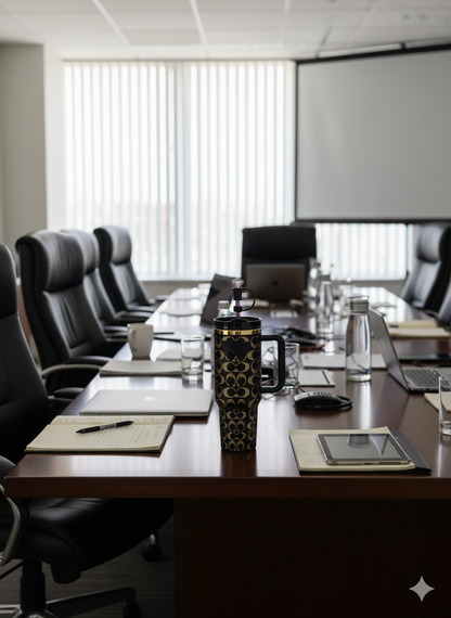 40oz Holographic Monogram Quencher Tumbler + Gem Straw Topper – Black & Gold