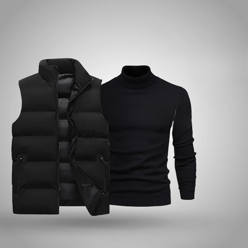 Pack masculino RL estilo Invierno / Primavera — gorro negro, chaleco y jersey