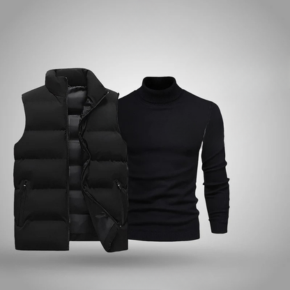 Pack masculino RL estilo Invierno / Primavera — gorro negro, chaleco y jersey