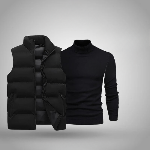 Pack masculino RL estilo Invierno / Primavera — gorro negro, chaleco y jersey