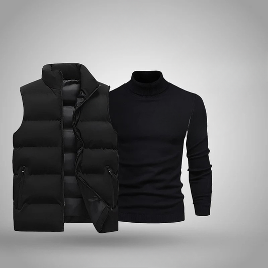 Pack masculino RL estilo Invierno / Primavera — gorro negro, chaleco y jersey