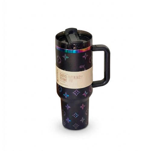 40oz Luxury-Inspired Quencher Tumbler – Rainbow Black
