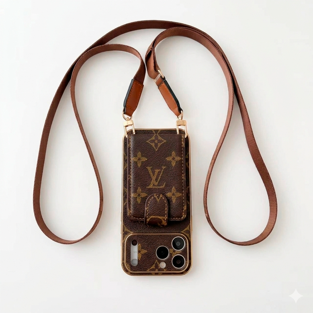 Luxury Leather iPhone Case with Integrated Wallet & Detachable Strap