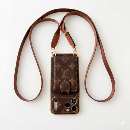 Luxury Leather iPhone Case with Integrated Wallet & Detachable Strap